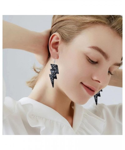 PU Leather 80s Sequin Earrings Lightning Bolt Drop Earrings for Women Girl Halloween Retro Earrings Light Weight Black $6.11 ...