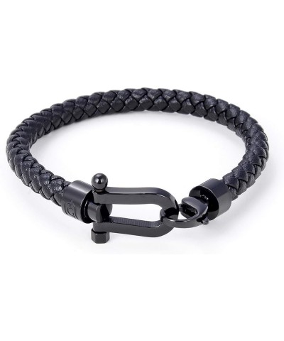 1520 Stainless Steel with Braided Genuine Leather Bracelet Black $26.46 Bracelets