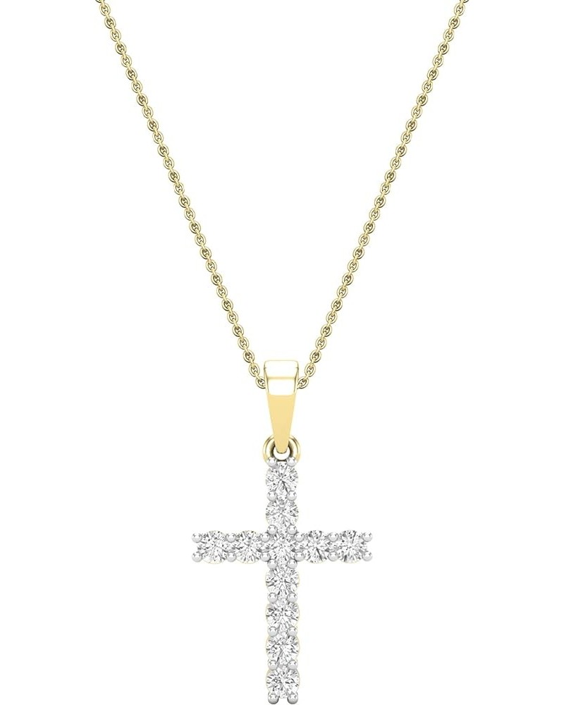 Round White Diamond Classic Divine Cross of Jesus Pendant with 18 inch Chain for Women (Color I-J, Clarity I1-I3) in Gold 18K...