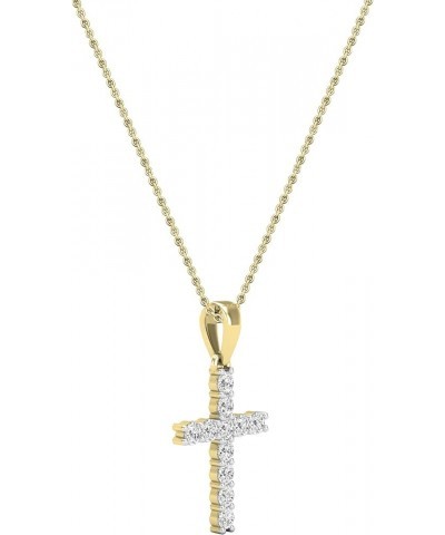 Round White Diamond Classic Divine Cross of Jesus Pendant with 18 inch Chain for Women (Color I-J, Clarity I1-I3) in Gold 18K...