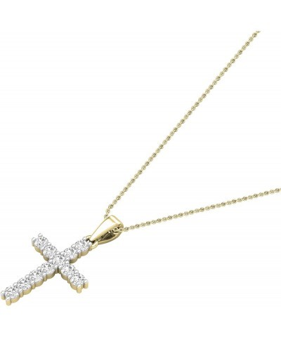 Round White Diamond Classic Divine Cross of Jesus Pendant with 18 inch Chain for Women (Color I-J, Clarity I1-I3) in Gold 18K...