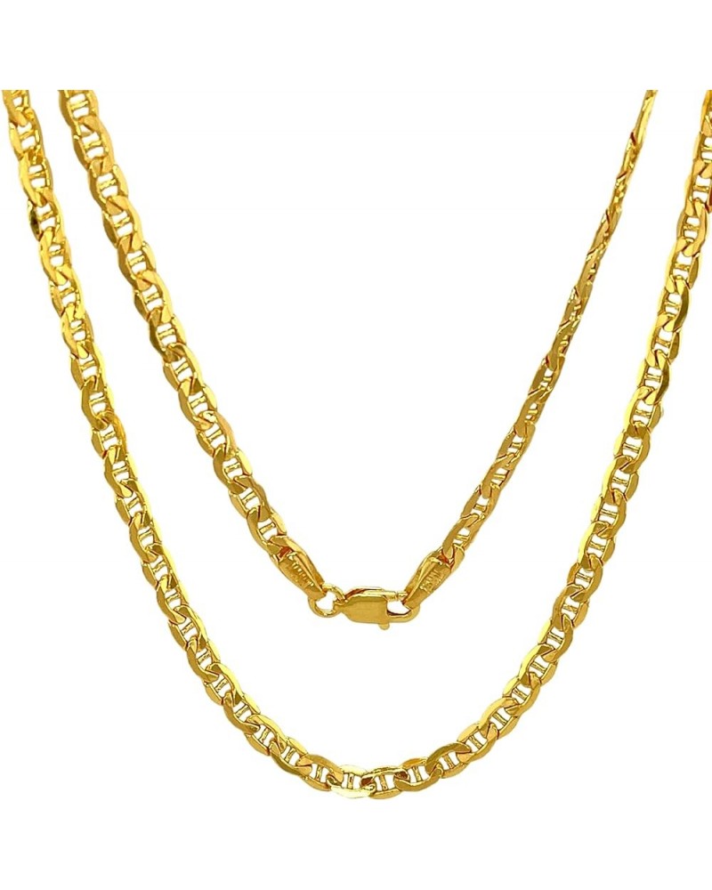 14K and 10K Real Gold Flat Mariner Chain - 2.4mm 3.05mm 3.85mm 4.65mm Diamond Cut Anchor Link Chain Necklace For Men - Dainty...