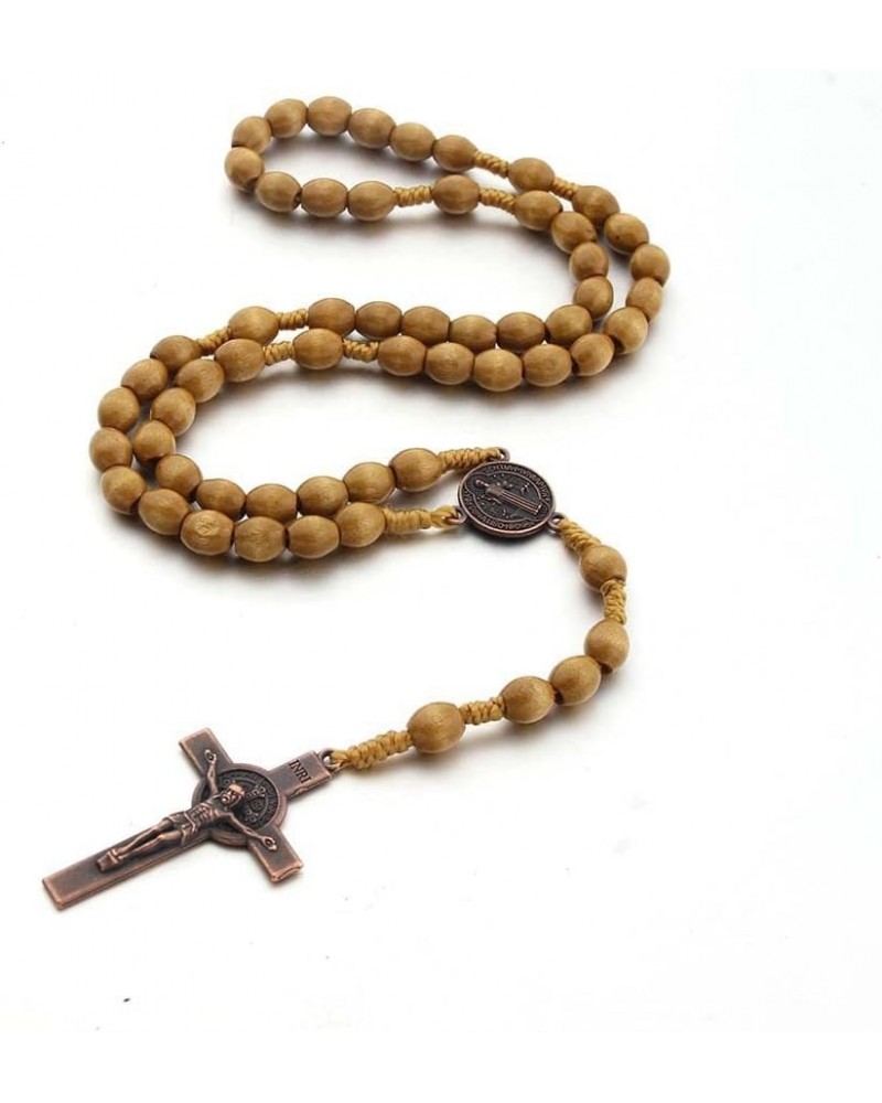 Christian Handmade Wooden Catholic Rosaries Necklace, Prayer Beads Holy Soil Medal & Cross, Catholic Wooden Rosary Beads Rosa...