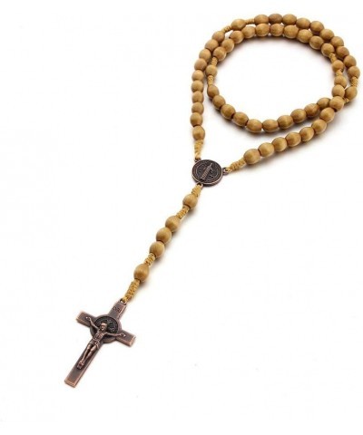 Christian Handmade Wooden Catholic Rosaries Necklace, Prayer Beads Holy Soil Medal & Cross, Catholic Wooden Rosary Beads Rosa...