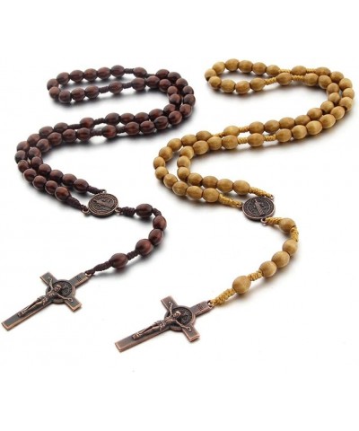 Christian Handmade Wooden Catholic Rosaries Necklace, Prayer Beads Holy Soil Medal & Cross, Catholic Wooden Rosary Beads Rosa...