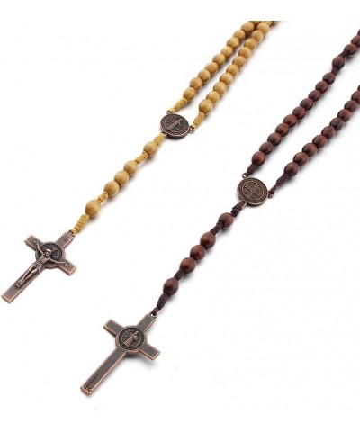 Christian Handmade Wooden Catholic Rosaries Necklace, Prayer Beads Holy Soil Medal & Cross, Catholic Wooden Rosary Beads Rosa...