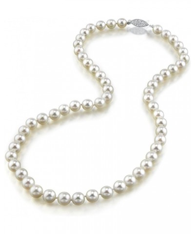 14K Gold 6.0-6.5mm Round Genuine White Japanese Akoya Saltwater Cultured Pearl Necklace for Women 17.0 Inches White Gold $529...