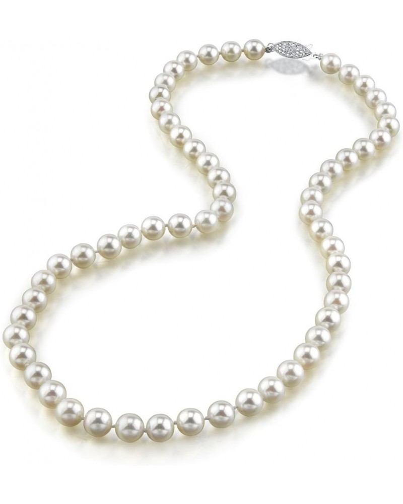 14K Gold 6.0-6.5mm Round Genuine White Japanese Akoya Saltwater Cultured Pearl Necklace for Women 17.0 Inches White Gold $529...