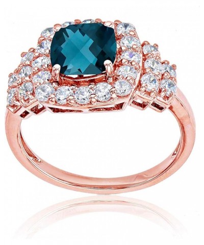 14K Rose Gold 7mm Cushion Gemstone & Round White Topaz Ring Blue Topaz-London Blue Topaz $241.98 Rings