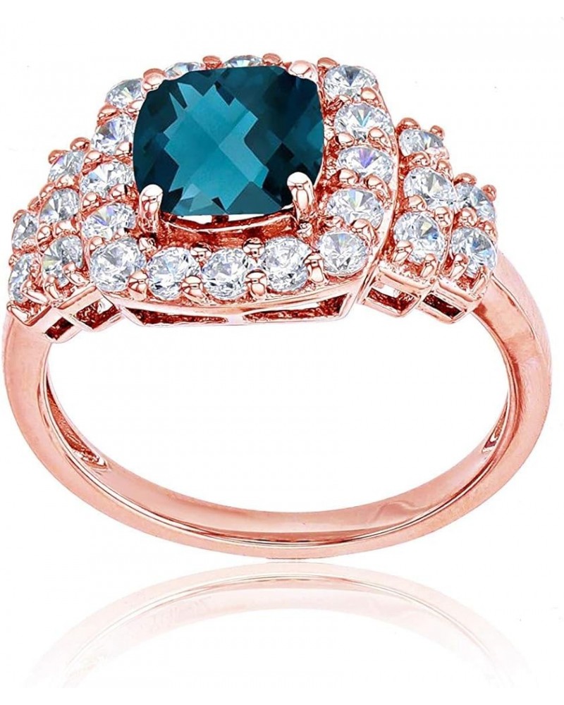 14K Rose Gold 7mm Cushion Gemstone & Round White Topaz Ring Blue Topaz-London Blue Topaz $241.98 Rings