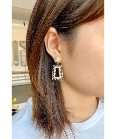 Gold Black Geometric Dangle Earrings - Pearl Heart Cubic Zirconia Statement Earring for Women Girls Gold-Black Leather $15.13...