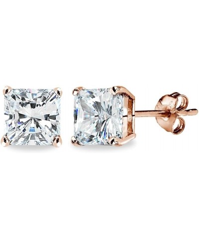 Sterling Silver AAA Cubic Zirconia Princess-Cut Square Stud Earrings for Women Teens 7x7mm - Rose Gold Flash $10.59 Earrings