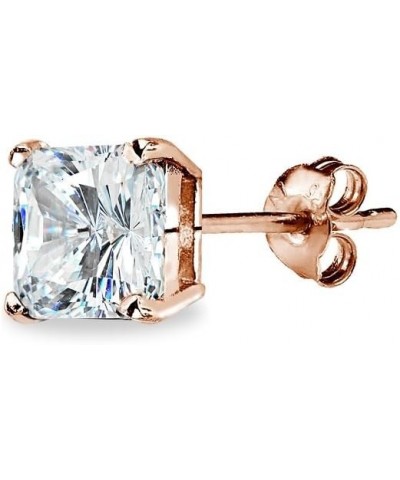 Sterling Silver AAA Cubic Zirconia Princess-Cut Square Stud Earrings for Women Teens 7x7mm - Rose Gold Flash $10.59 Earrings