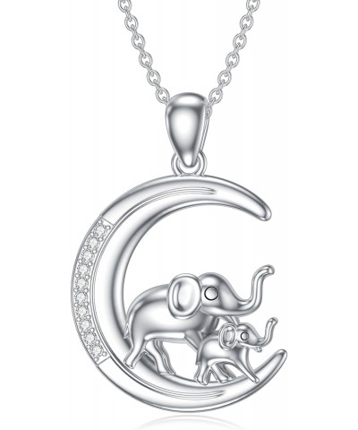 Diamond Elephant Necklace for Women S925 Sterling Silver Lucky Elephant Moon Necklace Elephant Gifts for Women Mother's Day B...