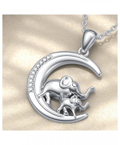 Diamond Elephant Necklace for Women S925 Sterling Silver Lucky Elephant Moon Necklace Elephant Gifts for Women Mother's Day B...