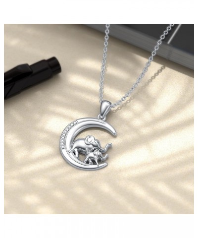 Diamond Elephant Necklace for Women S925 Sterling Silver Lucky Elephant Moon Necklace Elephant Gifts for Women Mother's Day B...