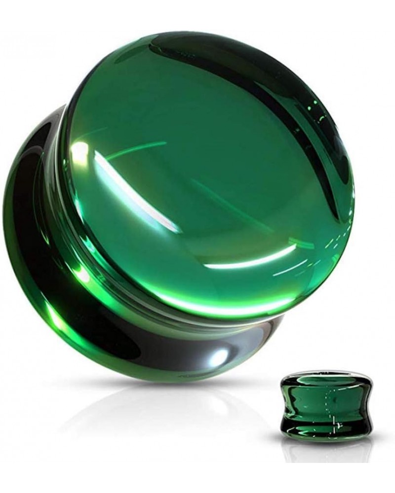 Double Flared Concave Saddle Glass Plugs 0GA (8mm), Green $10.82 Body Jewelry