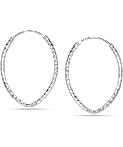 925 Sterling Silver Hoop Earrings for Women | Diamond-Cut Hoop Earrings | Oval & Round Shape Twisted Texture Earring Hoops Ov...