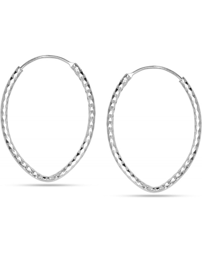 925 Sterling Silver Hoop Earrings for Women | Diamond-Cut Hoop Earrings | Oval & Round Shape Twisted Texture Earring Hoops Ov...