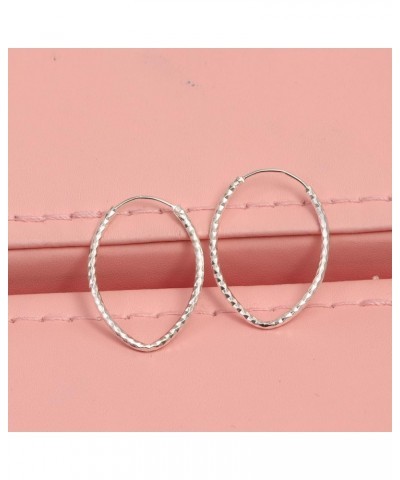 925 Sterling Silver Hoop Earrings for Women | Diamond-Cut Hoop Earrings | Oval & Round Shape Twisted Texture Earring Hoops Ov...