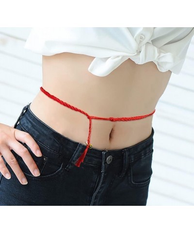 Thin Waist Rope Braid Belt Chain Exotic Women Waist Belt Rope Chain with Tassel Bead Bell Good Luck Belly Rope Bracelet, Red ...