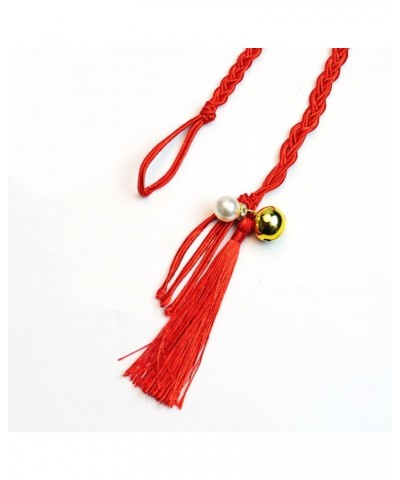 Thin Waist Rope Braid Belt Chain Exotic Women Waist Belt Rope Chain with Tassel Bead Bell Good Luck Belly Rope Bracelet, Red ...