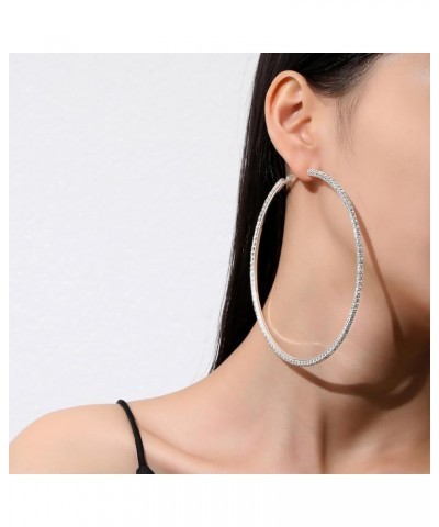 Big Gold Hoop Earrings for Women Trendy Silver Huggie Non Tarnish Hoops Ear Rings Cubic Zirconia Hopps 100mm Silver $8.64 Ear...