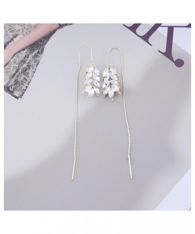 Vintage Crystal Leaf Threader Earrings Long Chain Threader Earrings Gold Cz Threader Drop Earrings Rhinestone Tassel Chain Pu...