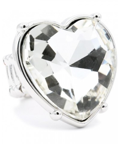 Heart Design Crystal Stretch Ring for Women Statement Rings Fit for Size 7 to 9 Silver $10.06 Rings