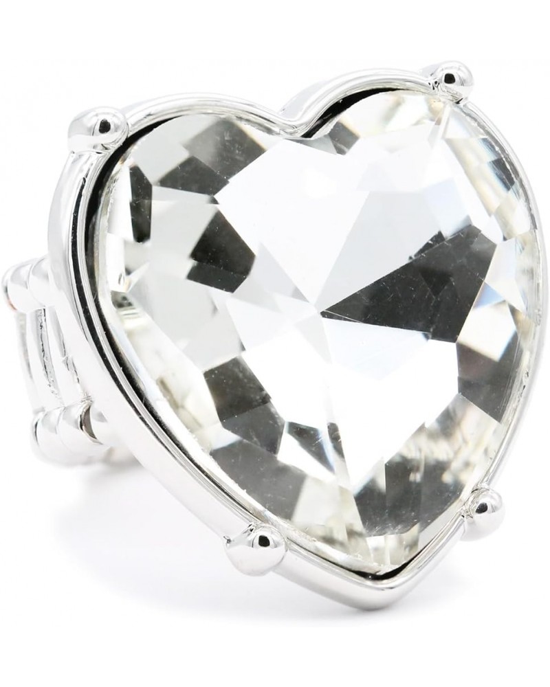 Heart Design Crystal Stretch Ring for Women Statement Rings Fit for Size 7 to 9 Silver $10.06 Rings