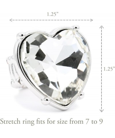 Heart Design Crystal Stretch Ring for Women Statement Rings Fit for Size 7 to 9 Silver $10.06 Rings