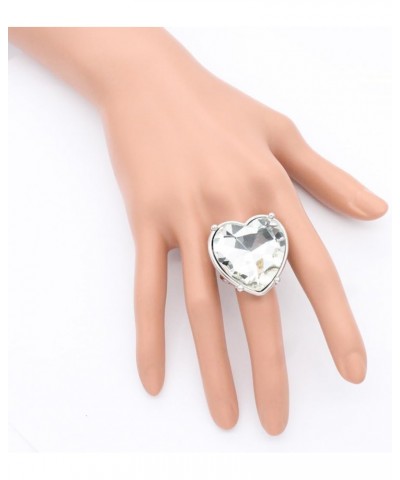 Heart Design Crystal Stretch Ring for Women Statement Rings Fit for Size 7 to 9 Silver $10.06 Rings