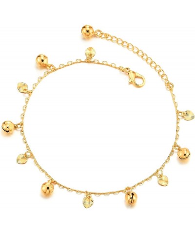 Beautiful Link Chain Anklet Bracelet with Dangling Grooved Hearts and Jingle Bells, Adjustable B-Metal Color:Gold $8.25 Anklets