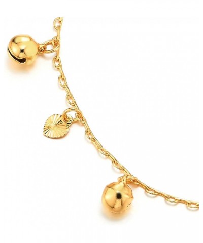 Beautiful Link Chain Anklet Bracelet with Dangling Grooved Hearts and Jingle Bells, Adjustable B-Metal Color:Gold $8.25 Anklets