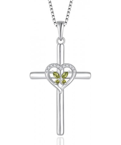 Butterfly Cross Necklace for Women 925 Sterling Silver Crucifix Pendant Necklace Birthstone Jewelry Gifts for Women Her Mom W...