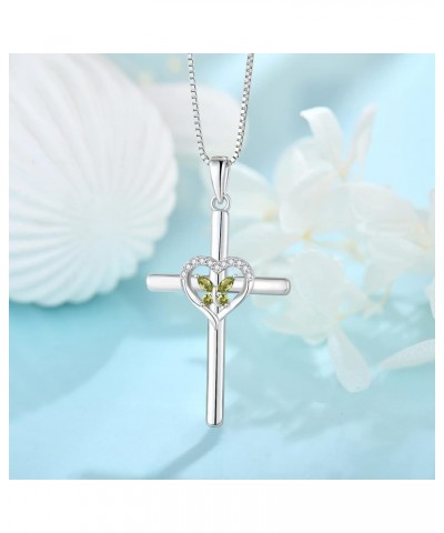 Butterfly Cross Necklace for Women 925 Sterling Silver Crucifix Pendant Necklace Birthstone Jewelry Gifts for Women Her Mom W...