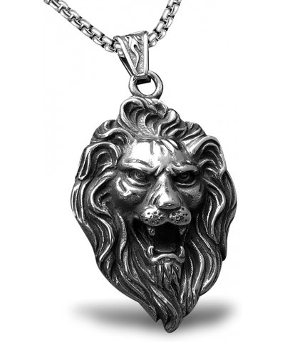 Mens Lion/Wolf Head Necklace for Men Boys Women,Gothic Punk Biker Animal Pendant Stainless Steel Chain Jewelry Gift Lion Head...