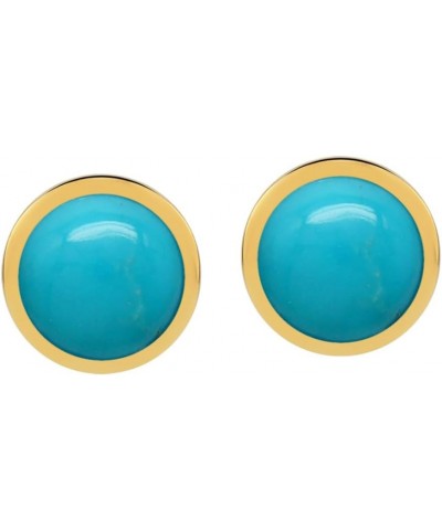 6MM Round Shape Cabochon Stones or Inlay White Gold Plated or Yellow Gold Plated 925 Sterling Silver Bezel Set Stud Earrings ...