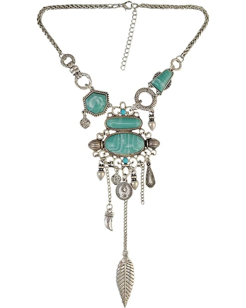 Shineland Bohemian Exaggerate Turquoise Big Alloy Pendant Necklace Women Statement Jewelry Style 2 ANTI SILIVER $10.19 Necklaces