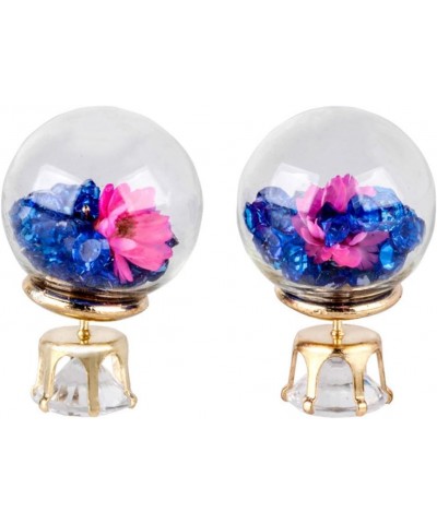 Women Crystal Ball Stud Earrings Personality Double - Sided Glass Ball Drill Dry Flower Earrings Ear Stud,Purple Navy Blue $3...