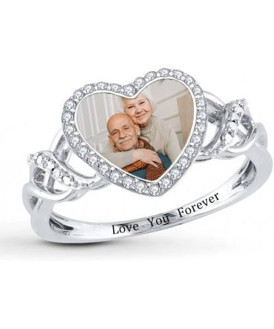 Custom Ring with Picture for Women Men Sterling Silver Personalized Memorial Photo Ring Customize Engraved Memorial Rings for...