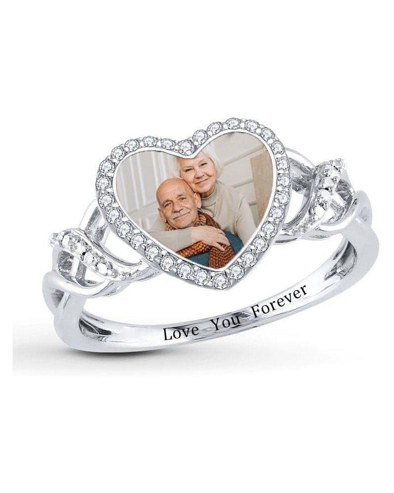 Custom Ring with Picture for Women Men Sterling Silver Personalized Memorial Photo Ring Customize Engraved Memorial Rings for...