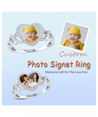 Custom Ring with Picture for Women Men Sterling Silver Personalized Memorial Photo Ring Customize Engraved Memorial Rings for...