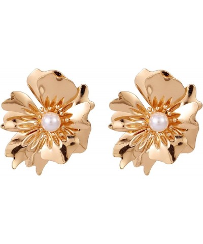 exaggerated women's pearl flower earrings 2024 new gold-plated jewelry gift box packaging Red gold $7.65 Earrings