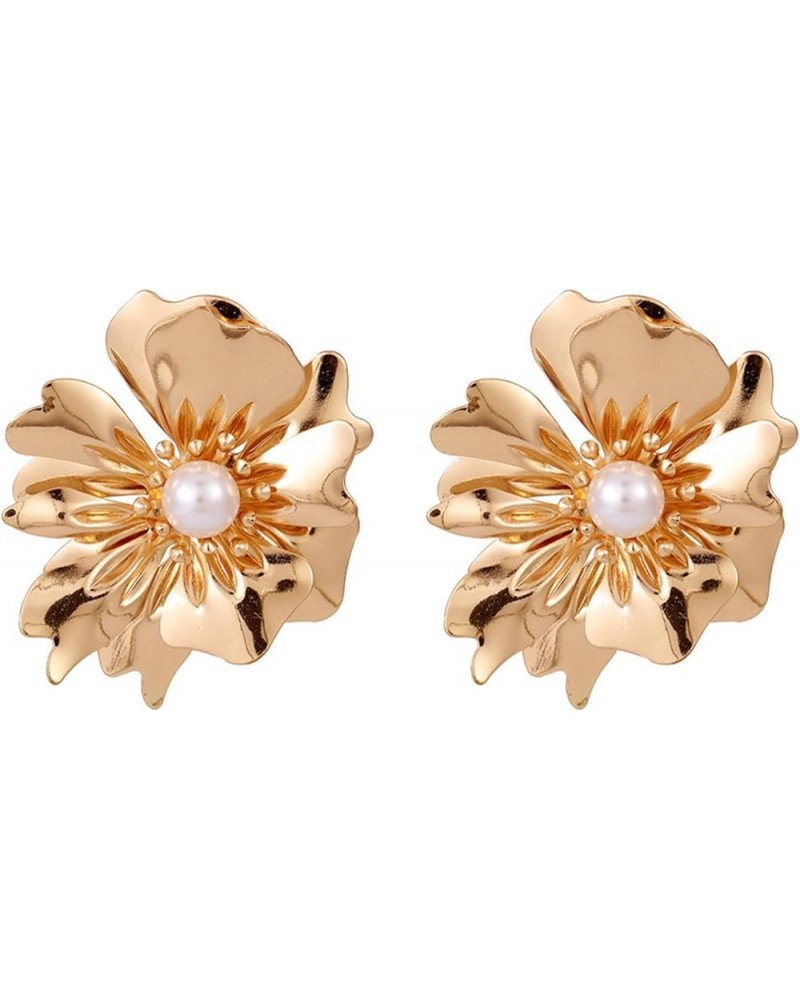 exaggerated women's pearl flower earrings 2024 new gold-plated jewelry gift box packaging Red gold $7.65 Earrings