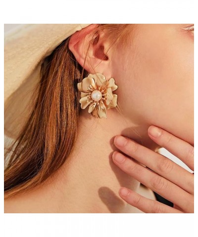 exaggerated women's pearl flower earrings 2024 new gold-plated jewelry gift box packaging Red gold $7.65 Earrings