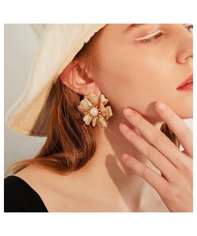 exaggerated women's pearl flower earrings 2024 new gold-plated jewelry gift box packaging Red gold $7.65 Earrings