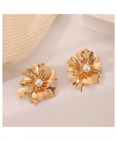 exaggerated women's pearl flower earrings 2024 new gold-plated jewelry gift box packaging Red gold $7.65 Earrings