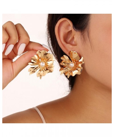 exaggerated women's pearl flower earrings 2024 new gold-plated jewelry gift box packaging Red gold $7.65 Earrings