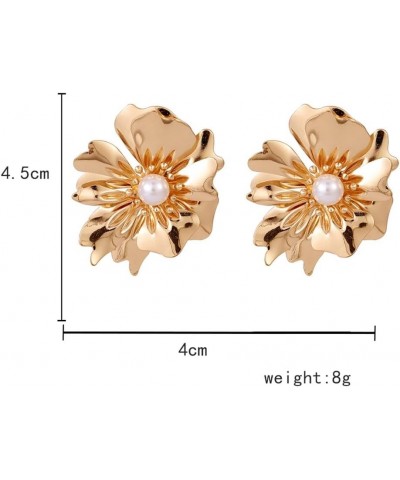 exaggerated women's pearl flower earrings 2024 new gold-plated jewelry gift box packaging Red gold $7.65 Earrings